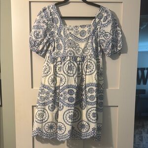 Pretty Persuasions Blue and White Patterned Mini Dress